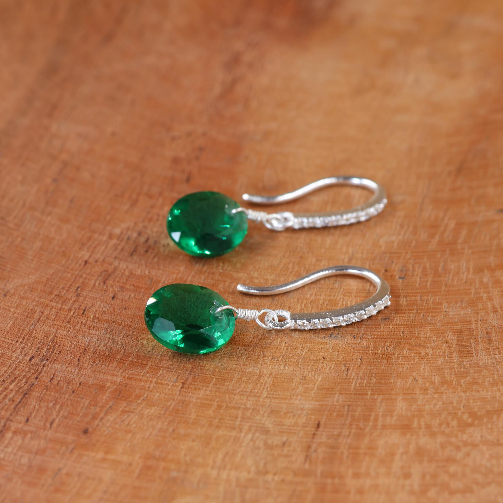 925 Silver Emerald Earrings, Elegant Drop Earrings, Everyday Jewelry for Women