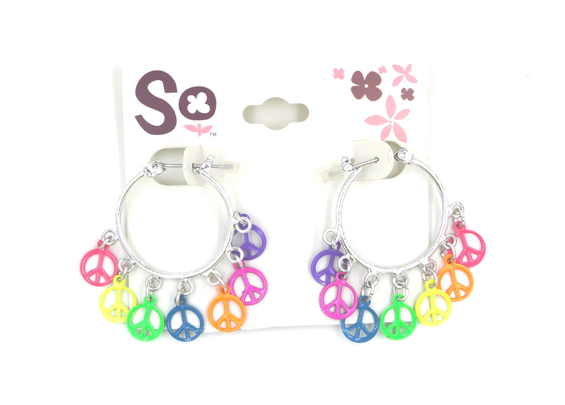 New Pair of Hoop Earrings with Rainbow Colored Peace Signs by SO #E1078