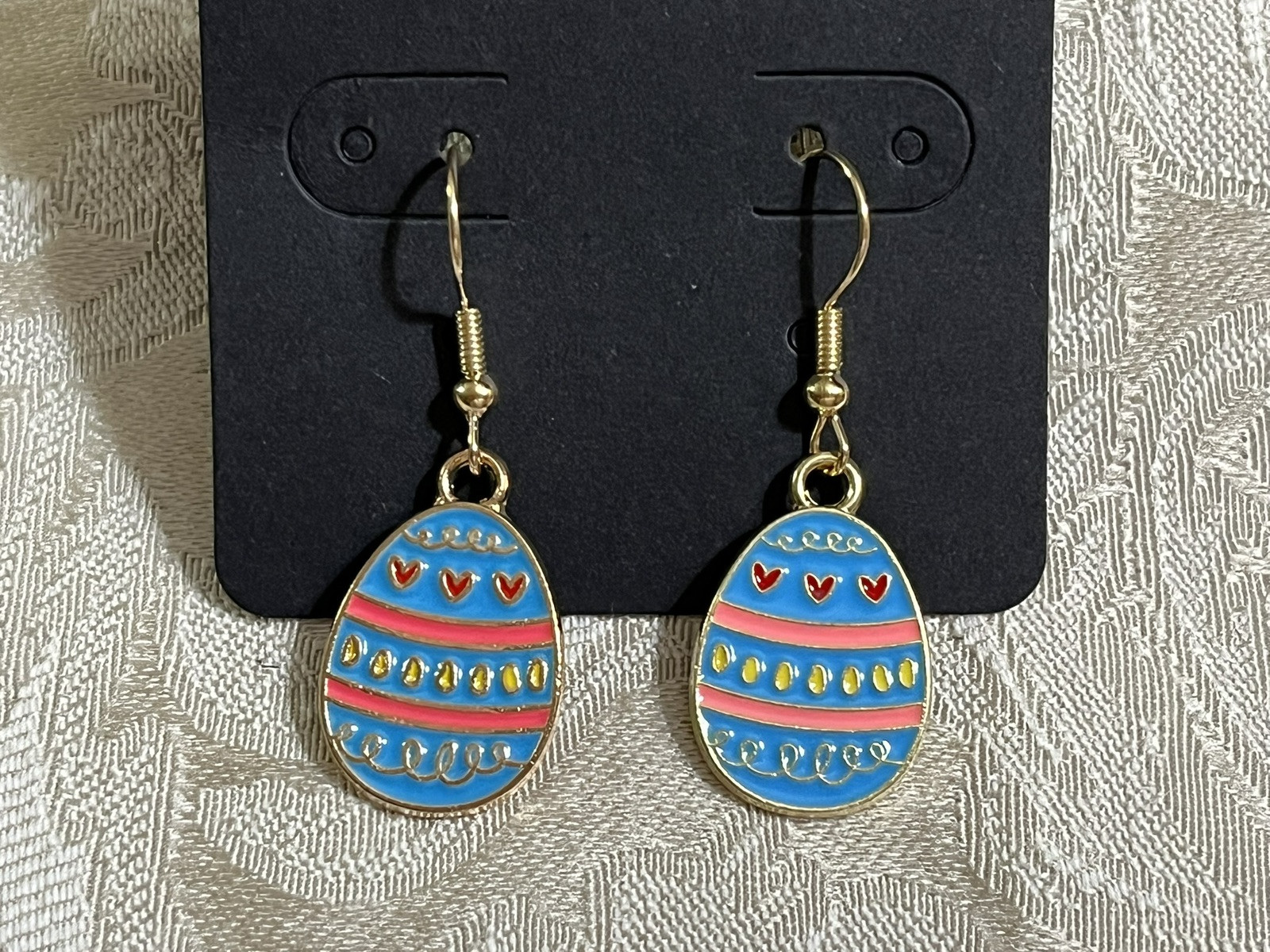 Easter Egg Multicolor Design Enamel Gold Drop Dangle Adorable Earring Set