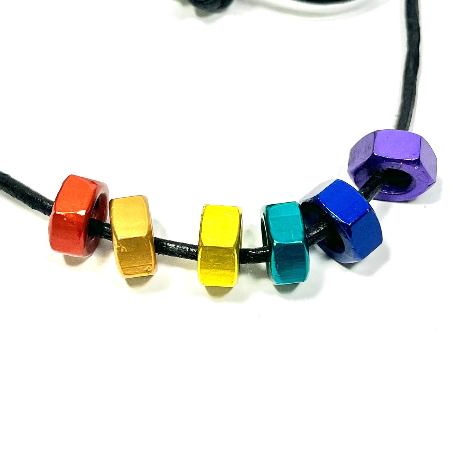 Rainbow Hematite Hex Nut Pendant Necklace LGBTQ Pride Industrial Jewelry Unisex