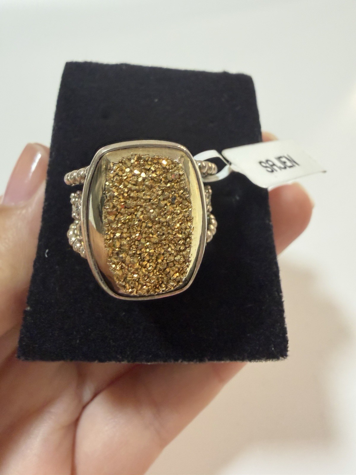 VTG Sajen 925 Sterling Silver Gold Pyrite DruzyStatement Ring Size 9.5. 13.8g