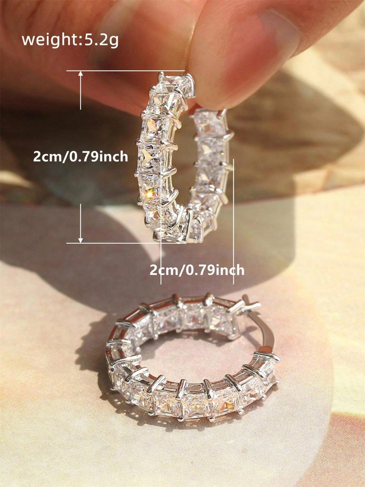 Gold & Silver Tone CZ Princess Cut Eternity Hoop Earrings Cubic Zirconia 20mm