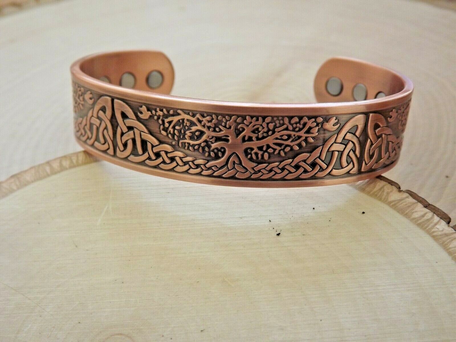 Pure Copper Magnetic Bracelet Arthritis Pain Therapy Energy Cuff Tree of Life
