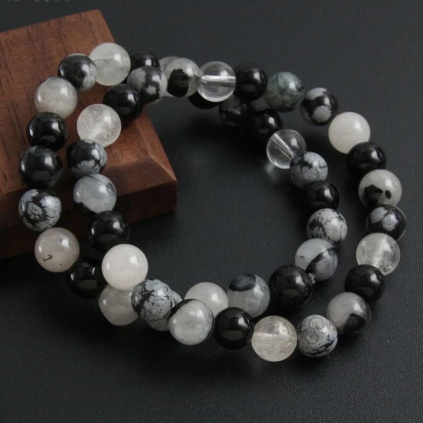 Handmade 8MM Black Snowflake Stone Beads Natural Stone Bracelet Healing Crystal