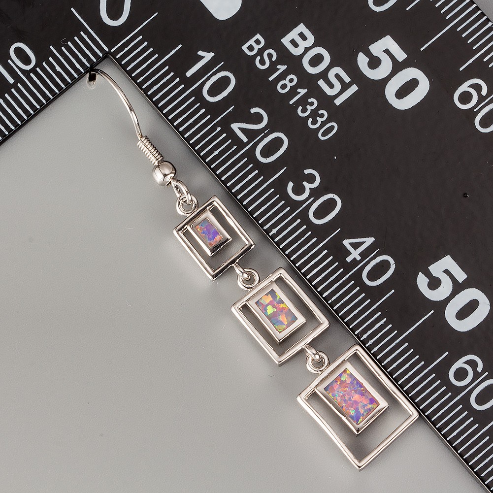3 Rectangle Shape Lavender Purple Fire Opal Silver Jewelry Dangle Drop Earrings