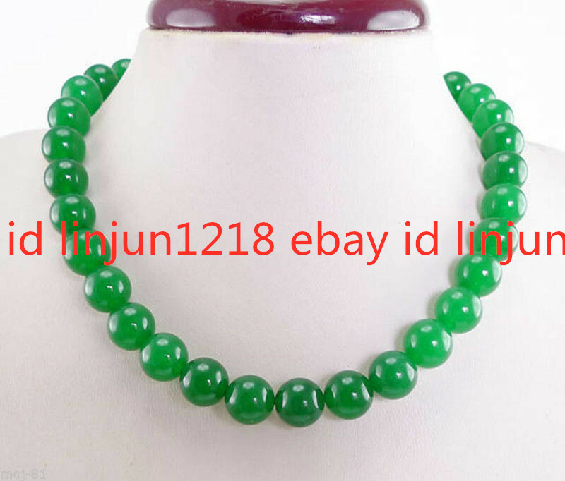 Beautiful Natural 8mm 10mm 12mm Green Jade Round Beads Necklace 18-36″ AAA