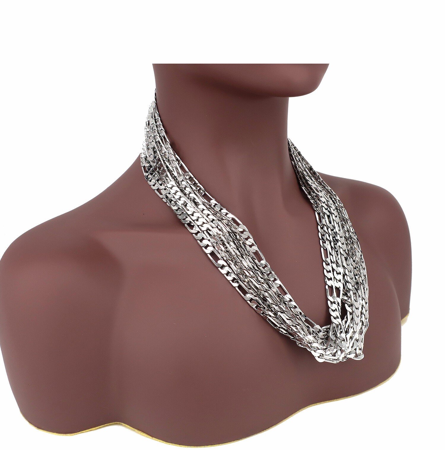 12 Piece 7mm Italian Figaro link Chain Necklace 14k White Gold Plated Wholesale