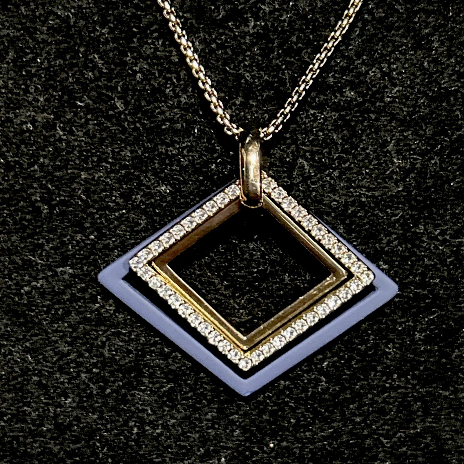 Karl Lagerfeld Stamped Navy Gold Plated Versatile Pendant Slide Necklace 36”