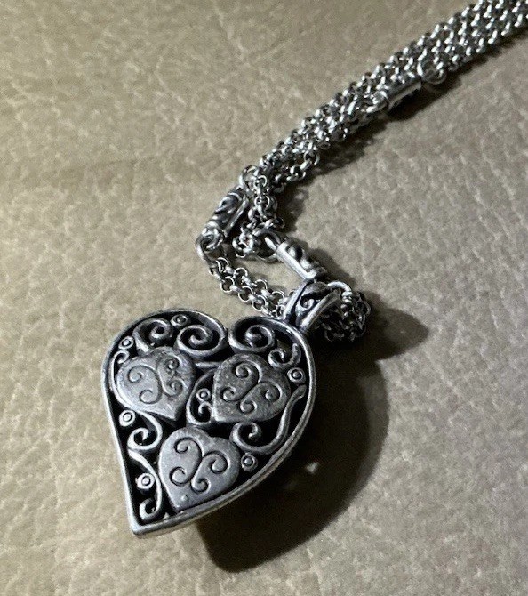 Brighton Silver Tone & Crystal Heart Pendant Necklace 16” – 18”