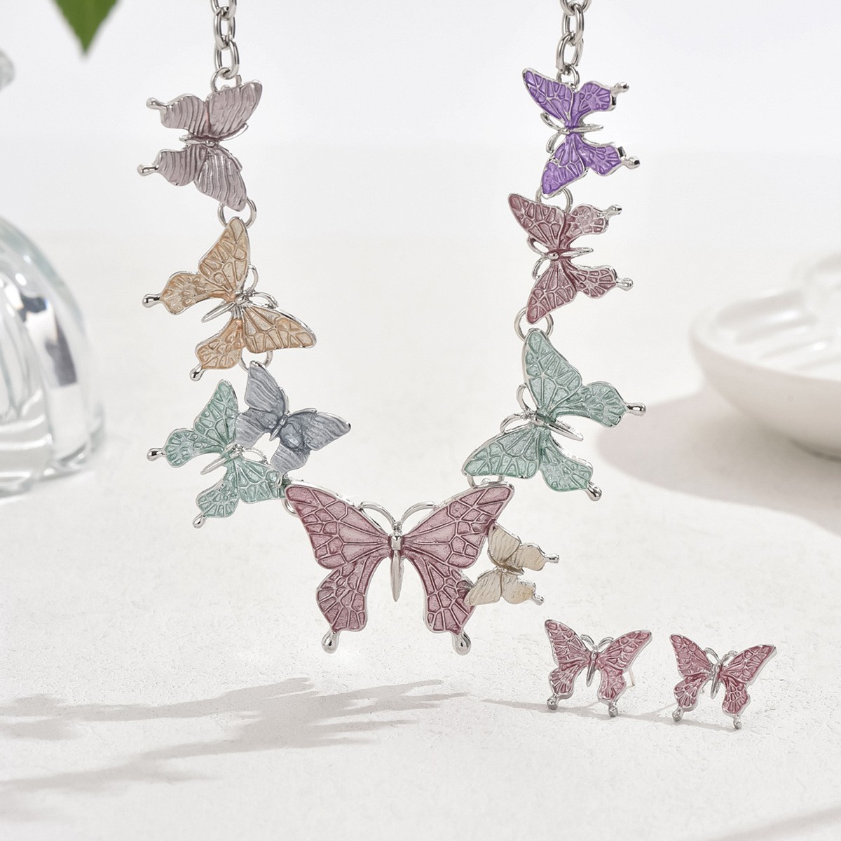3PCS Butterfly Necklace Earrings Set for Women Y2K Summer Party Jewelry Gift