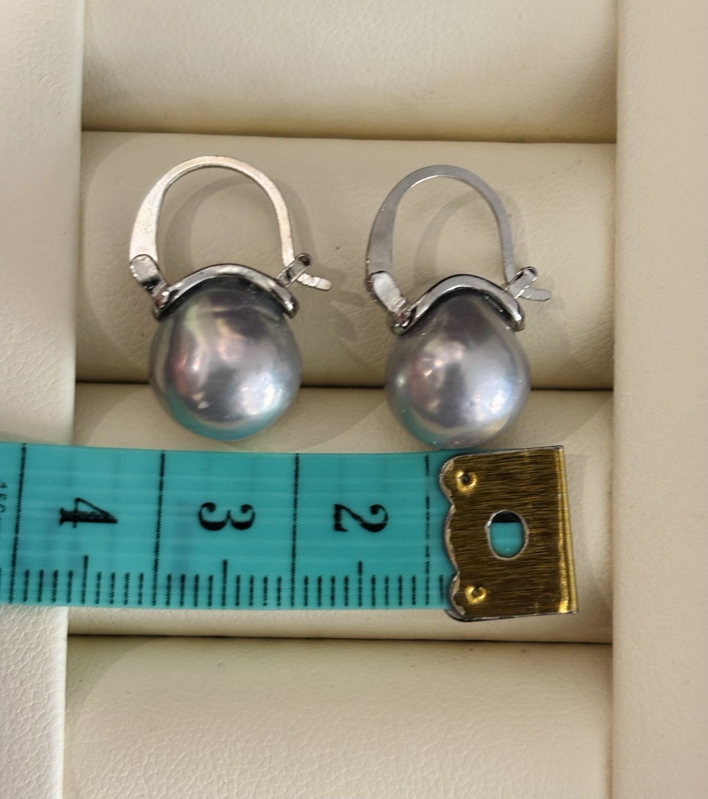 Silver Grey Baroque Pearl Drop Earrings 10mm High Lustre