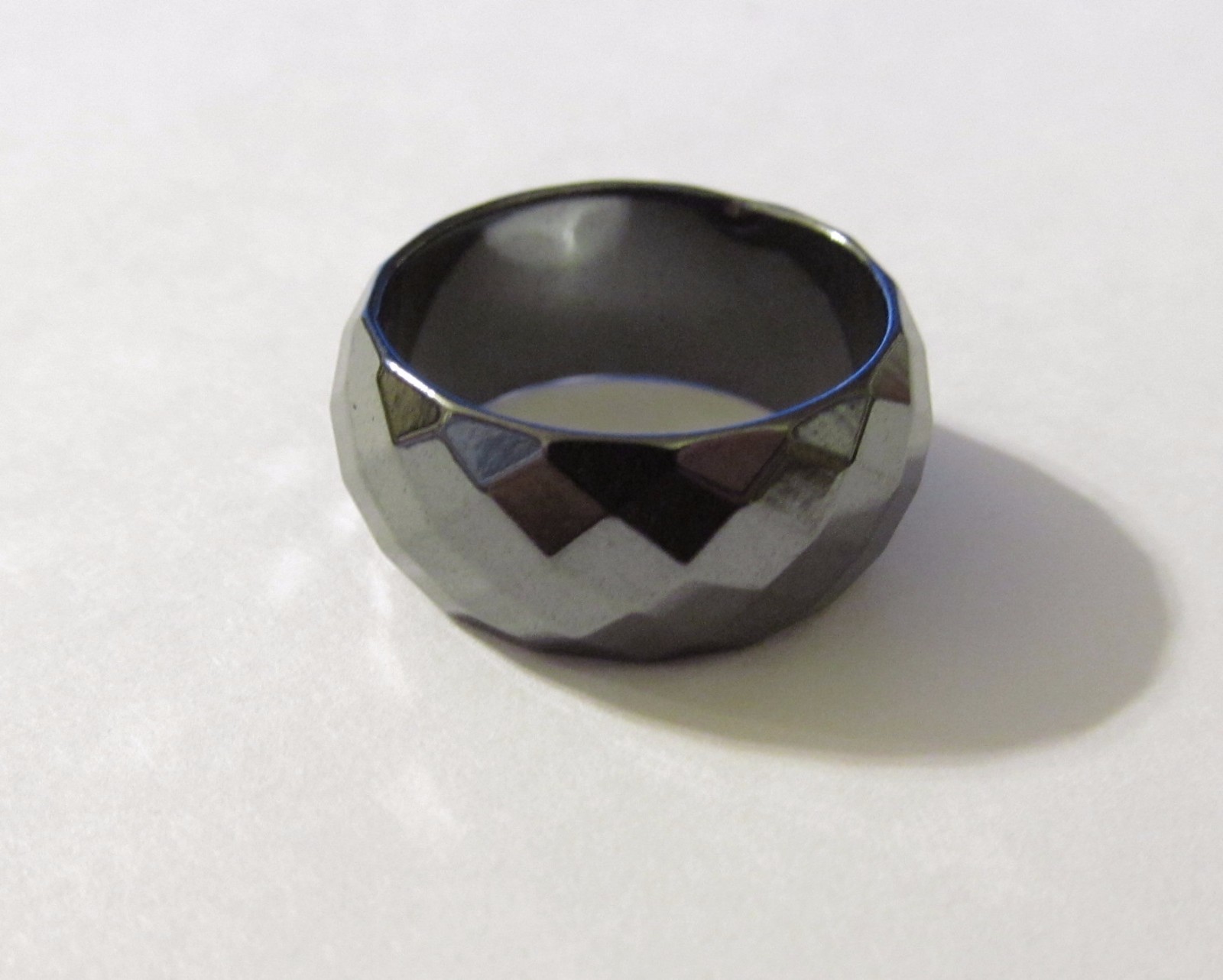 Genuine Faceted Black Hematite 9mm WIDE Band Ring Various Sizes HEMR1W