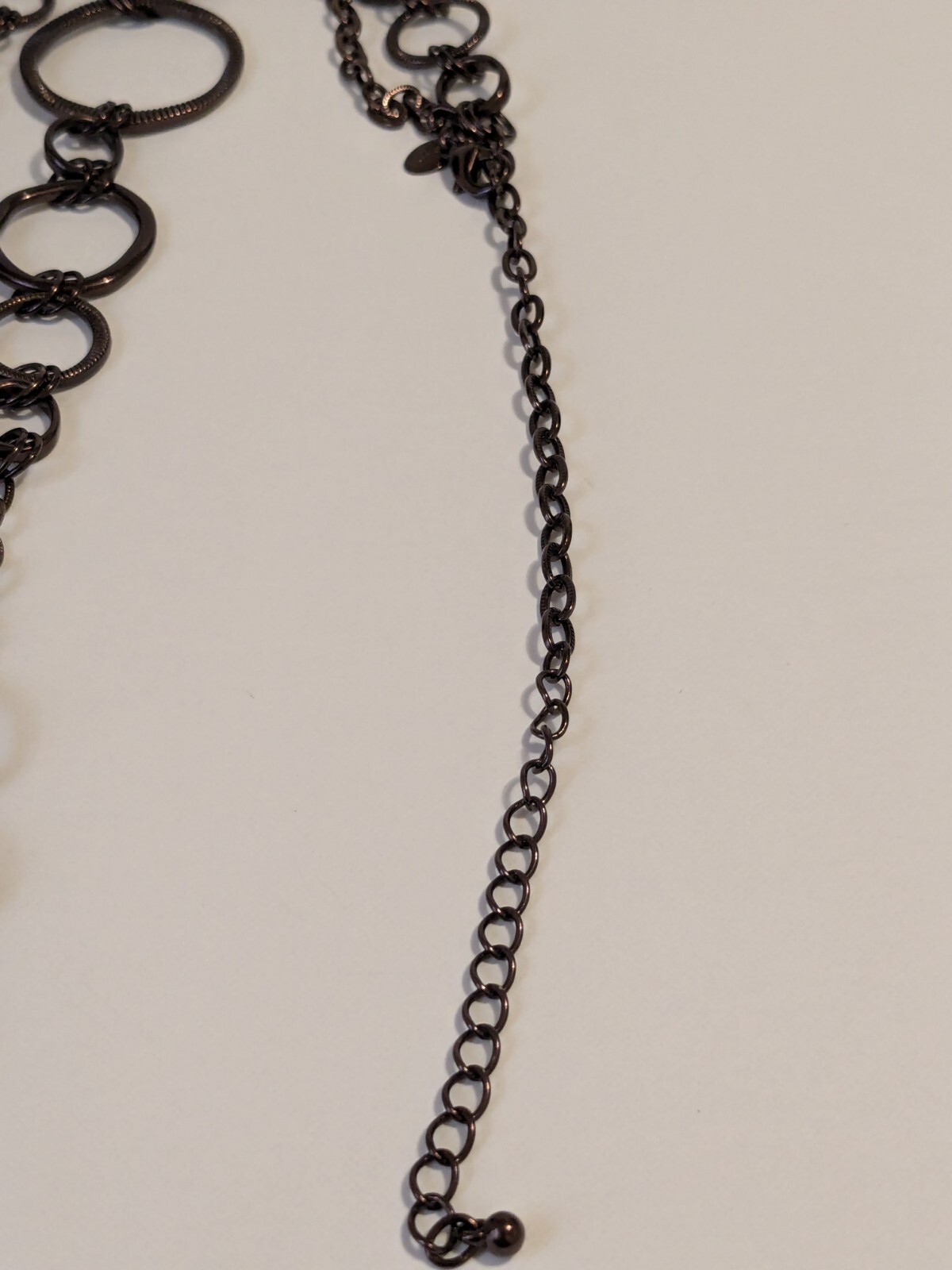 Lia Sophia Bronze Tone Textured Various Size Round Links Necklace. 30″. BOHO.