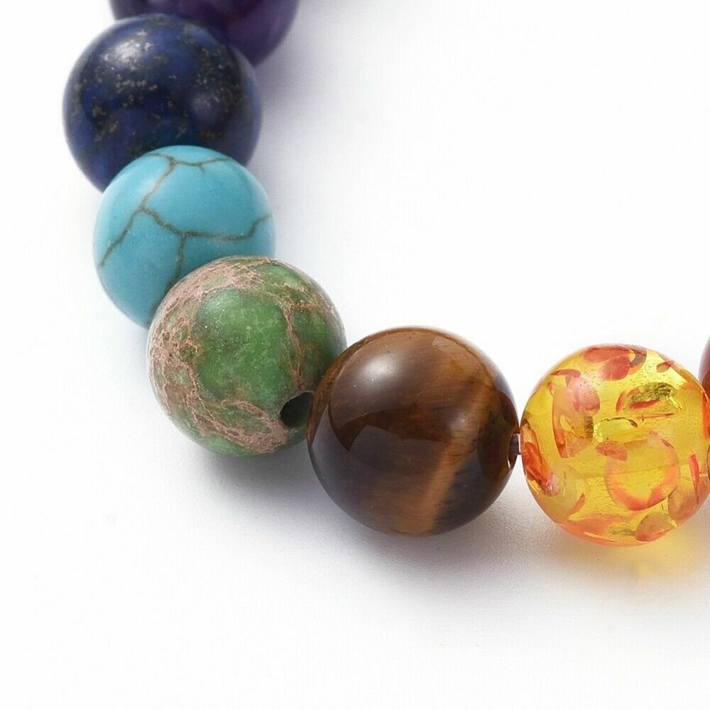 Chakra Jewellery, Stretch Charm Bracelets, Gemstone, Wood, Alloy. – 1 5 10