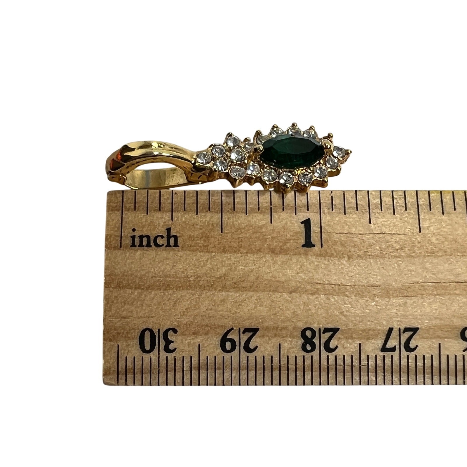 ROMAN Gold Tone Green Crystal Rhinestone Pendant Enhancer Clip Jewelry