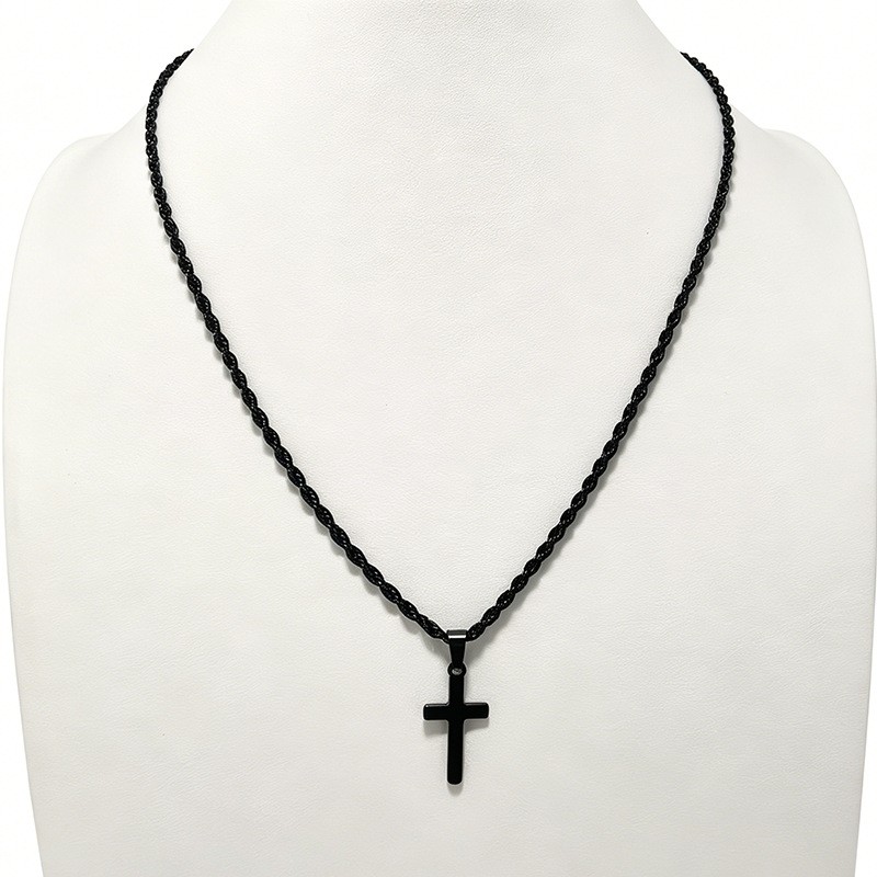 316 Stainless Cross Pendant Twisted Rope Chain Necklace Women Daily Jewelry