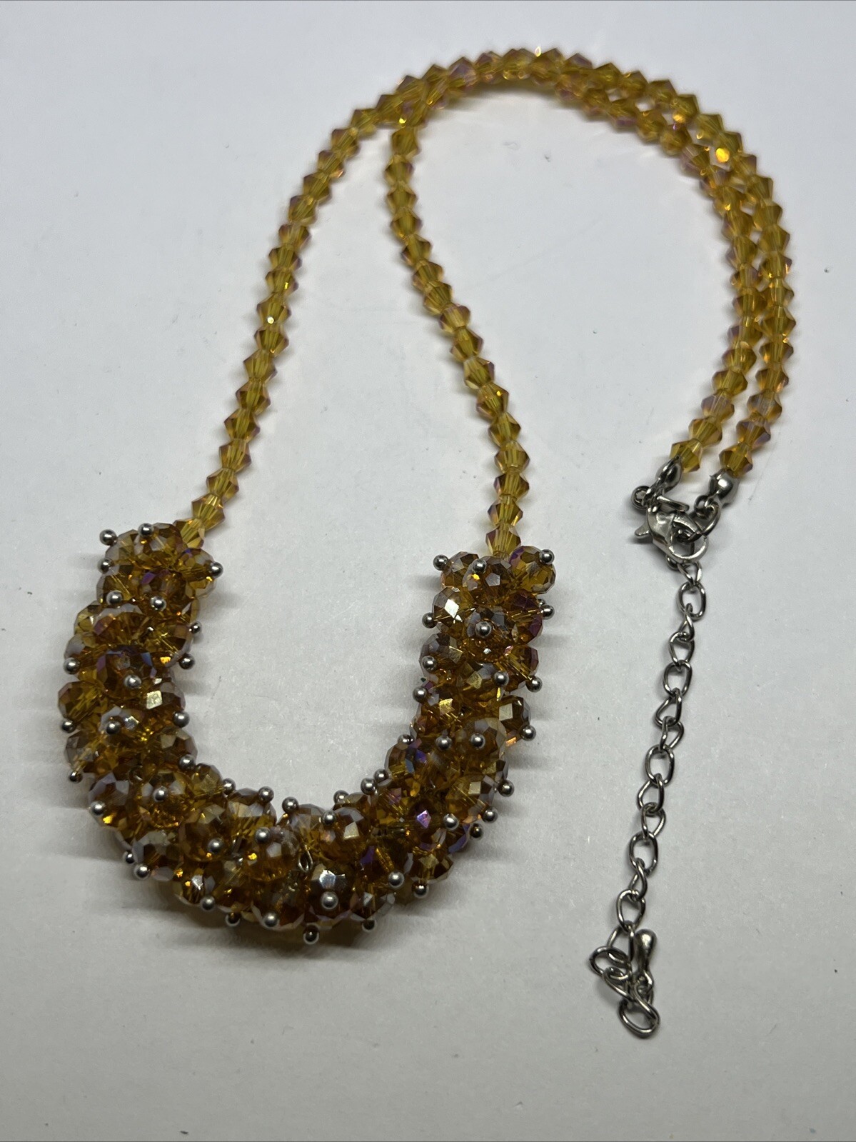 Yellow Shiny Faceted Glass Bead Cluster Necklace, 18” with 2.5” extender 7570