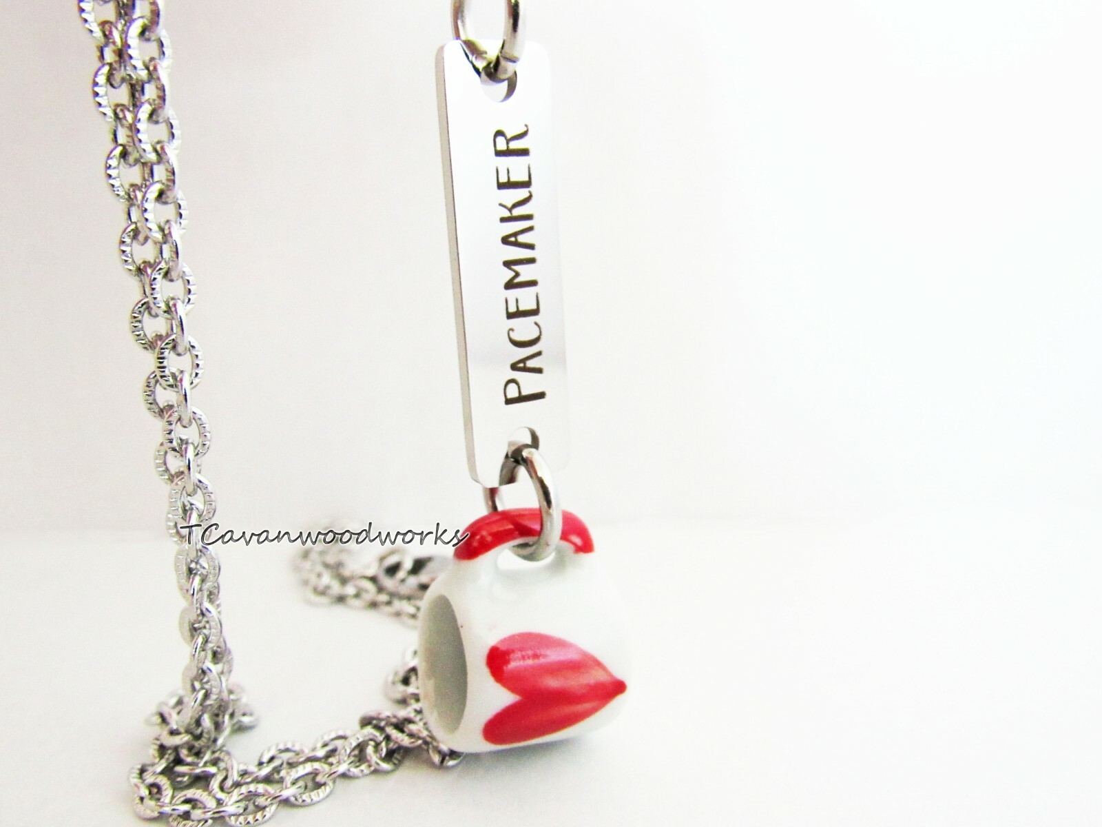 Pacemaker necklace Coffee or Tea lover Ceramic red heart mug Pacemaker stainless