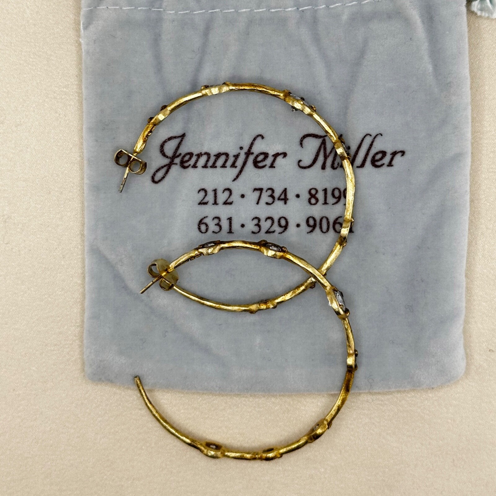 Jennifer Miller | Hammered 14k Gold Plated | Crystal Hoop Earrings