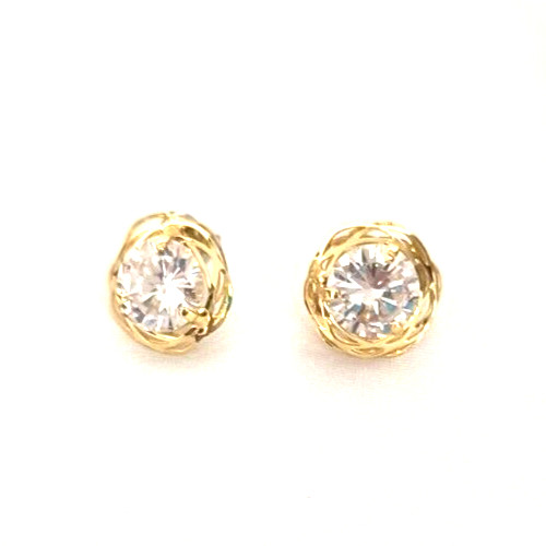 Women’s Earrings Pierced Ears Clear Crystal Gold Tone Button Style Scalloped