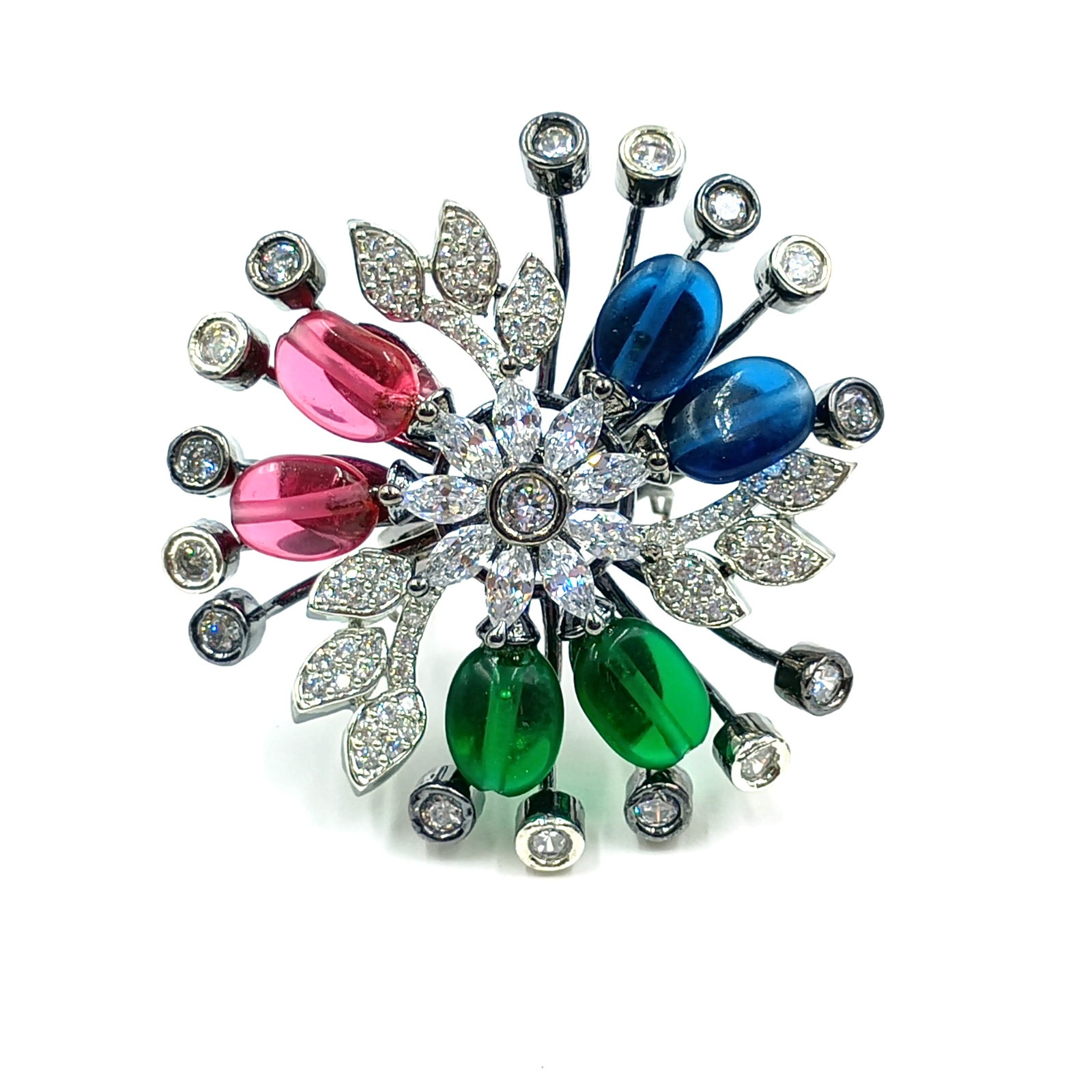 Handmade Multi Stone Ring Adjustable Cubic Zirconia Black Rhodium Plated Boho