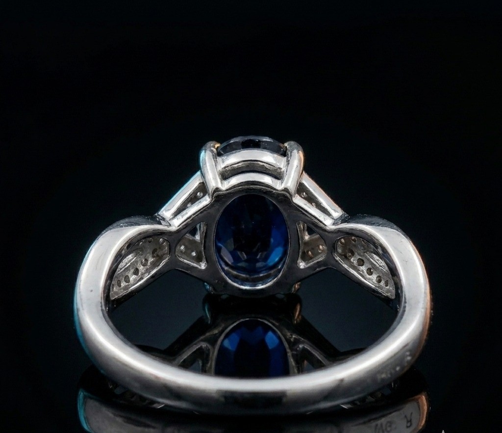 Oval Blue Sapphire Sterling Silver Infinity Ring, Statement Gemstone Ring
