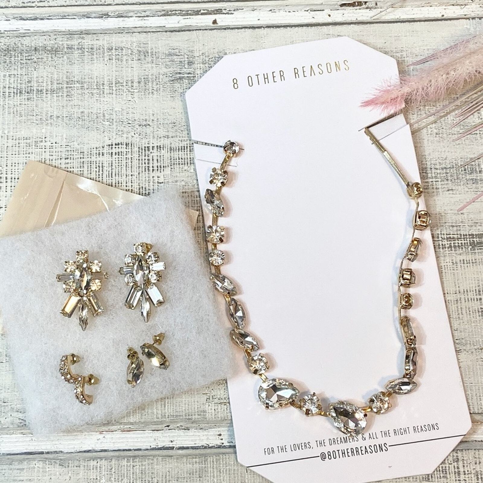 8 Other Reasons Gold & Crystal Trish Necklace & Earrings Four Piece Set NWT