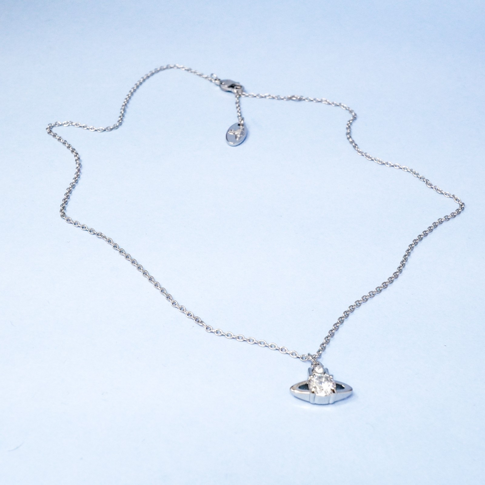Vivienne Westwood Necklace Silver Orb Pendant Small White Crystal With Gift Box
