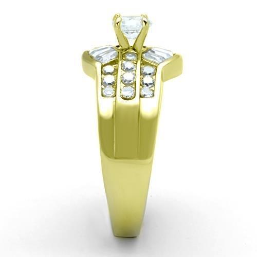 14k Yellow Gold Plated Round Baguette Fan Engagement Ring