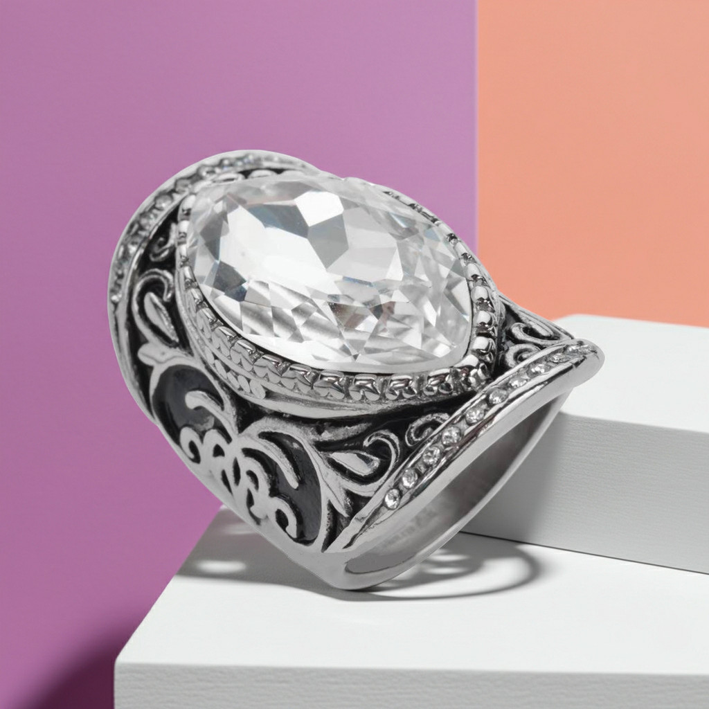 Big Crystal Fancy Design Ladies Ring Stainless Steel Jewelry 103