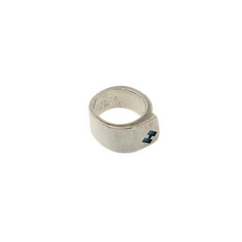 HERMES SV925 H Logo Candy Ring Silver blue Womens Used