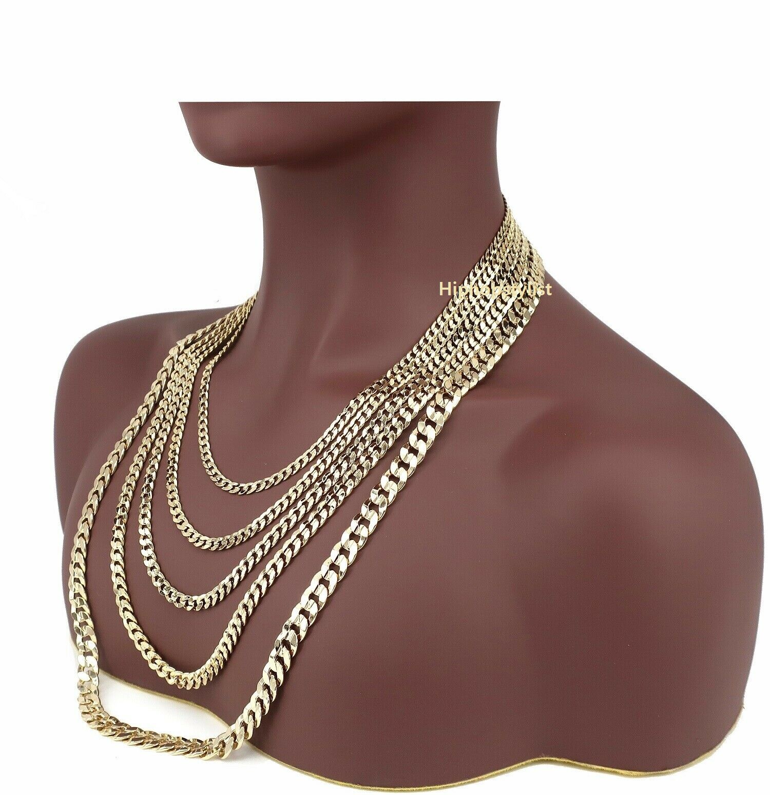 Mens 14K Concave Cuban link Chain Necklace Bracelet 5mm to 10mm Gold Plated
