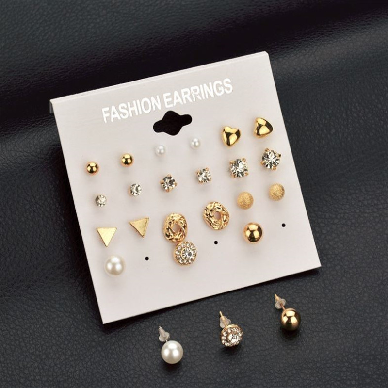 A Set Of 12 Pairs Different Style Ear Studs Earrings Allergy Free Wholesale UK