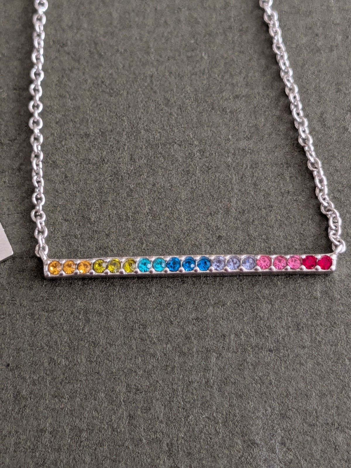 Rainbow Pave Rhinestone Coach Necklace Pride Collection Minimal Chain Pendant