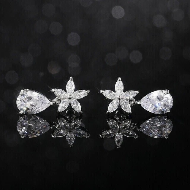 2Ct Pear Cut Simulated Diamond Drop Dangle Earrings 14k White Gold Plated
