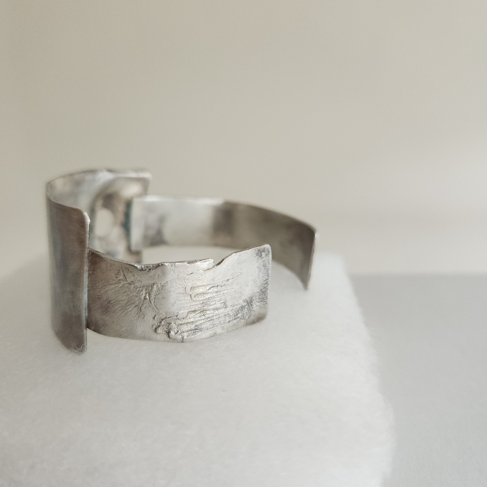Artisan Sterling Silver Modernist Wide Cuff Bracelet Handmade Studio Jewelry 30g