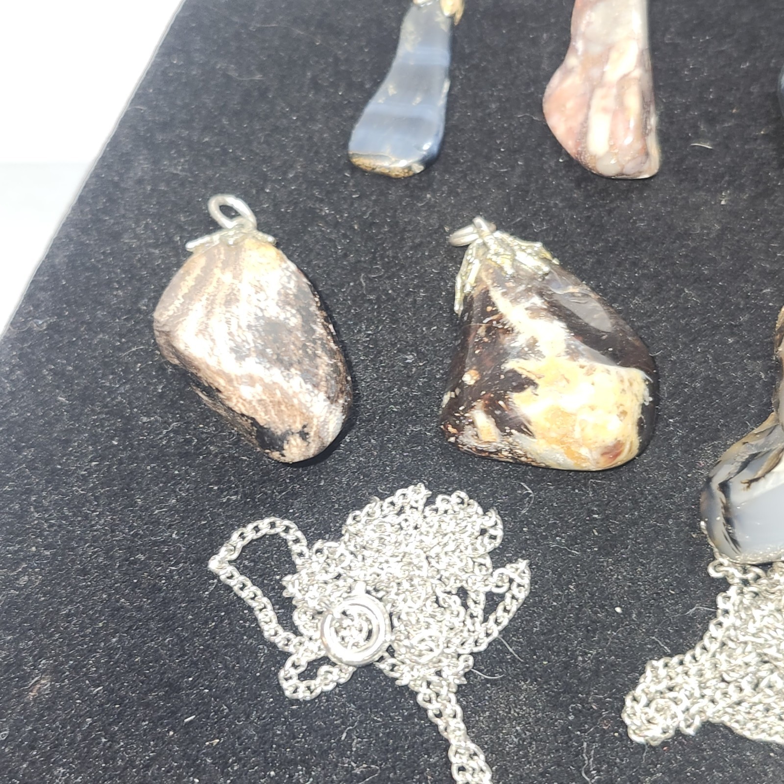 Lot Of 14 Mixed Polished Stone Small Charm Pendants Some W/ Chains Tiger Eye