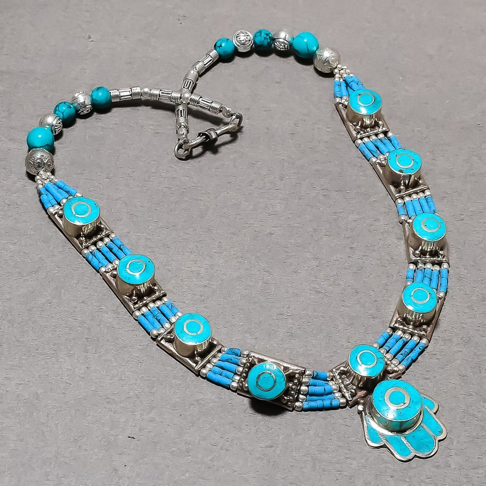 Turquoise Gemstone Necklace Handmade Unique Gift Tibetan Nepali Jewelry 18″ N100