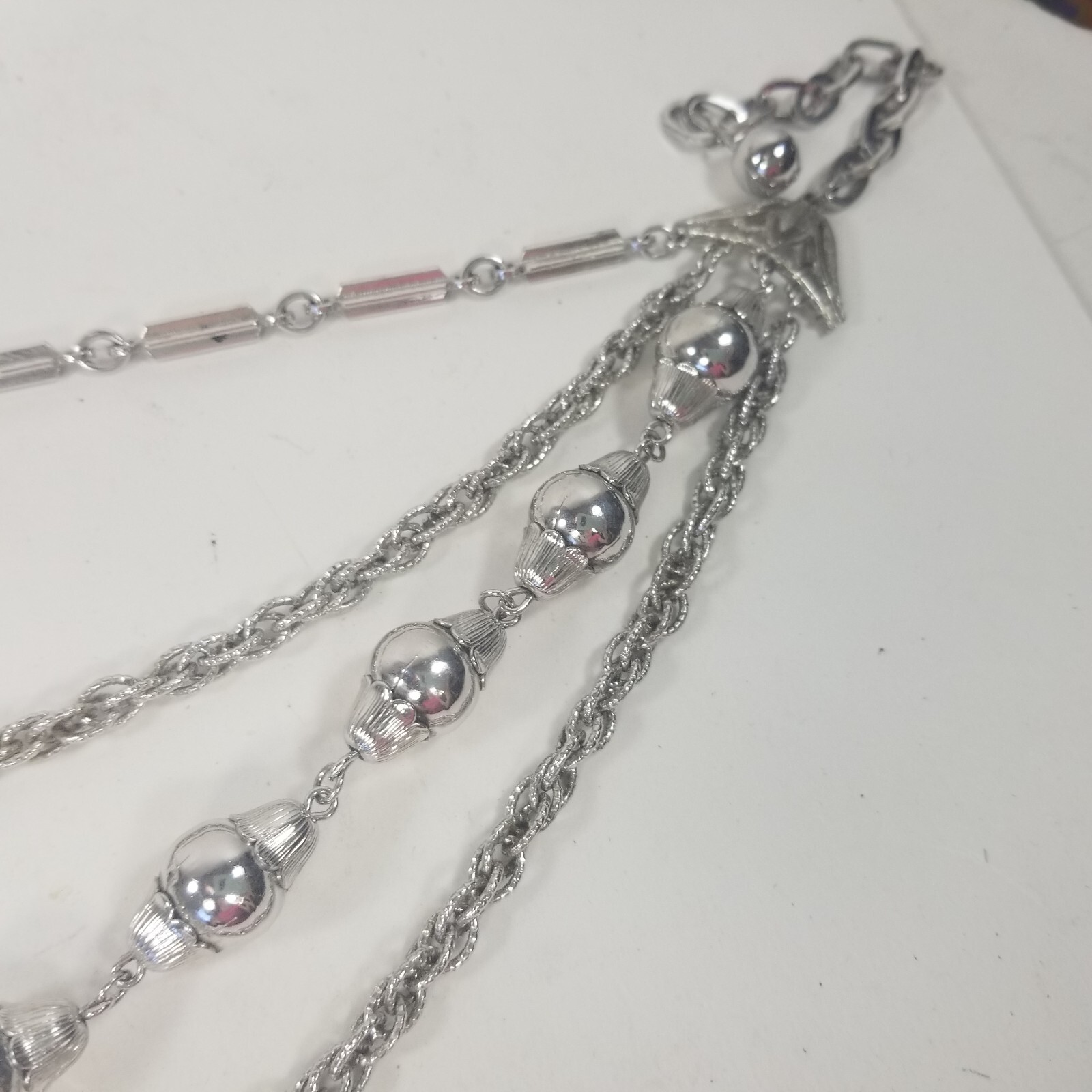 Wheat Spiga Rope Chain Bar Link Silver Tone Multi Strand Necklace Choker 17″