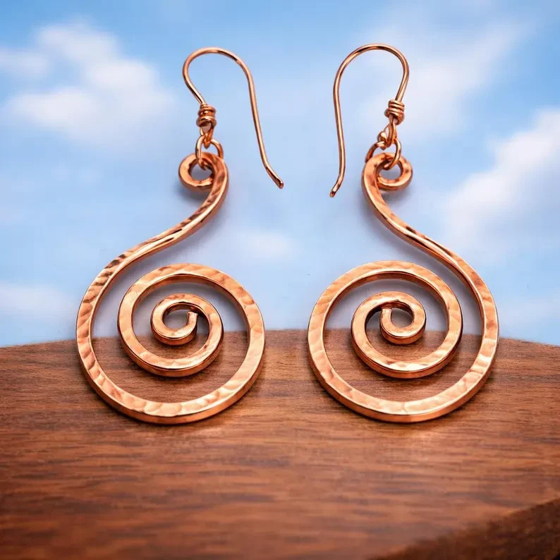 1 Pair Pure Copper Healing Spiral Hook Earrings, Jewelry Spiritual Kriya