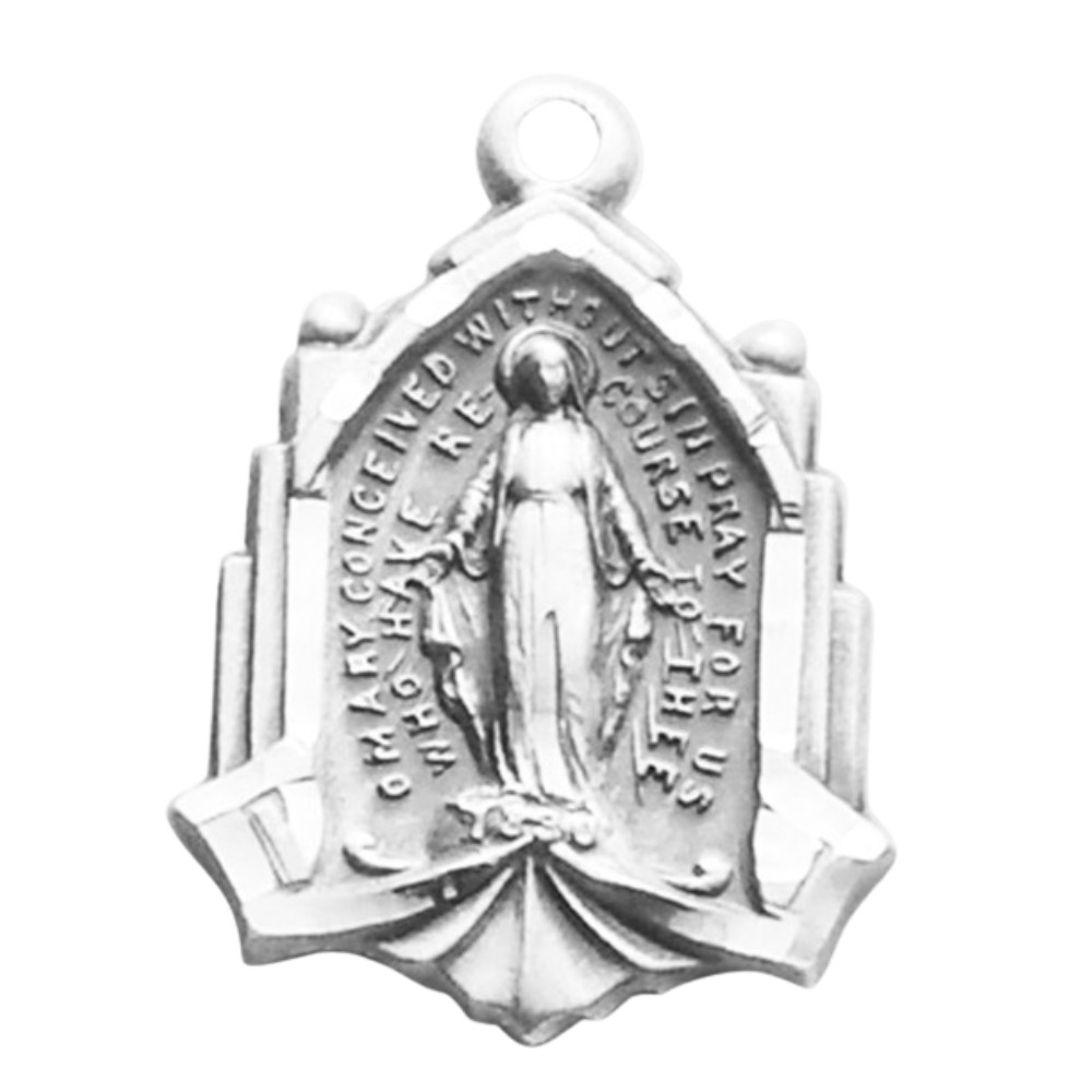 Sterling Silver Miraculous Medal Pendant Necklace, 18″ Chain w/ Box Made in USA