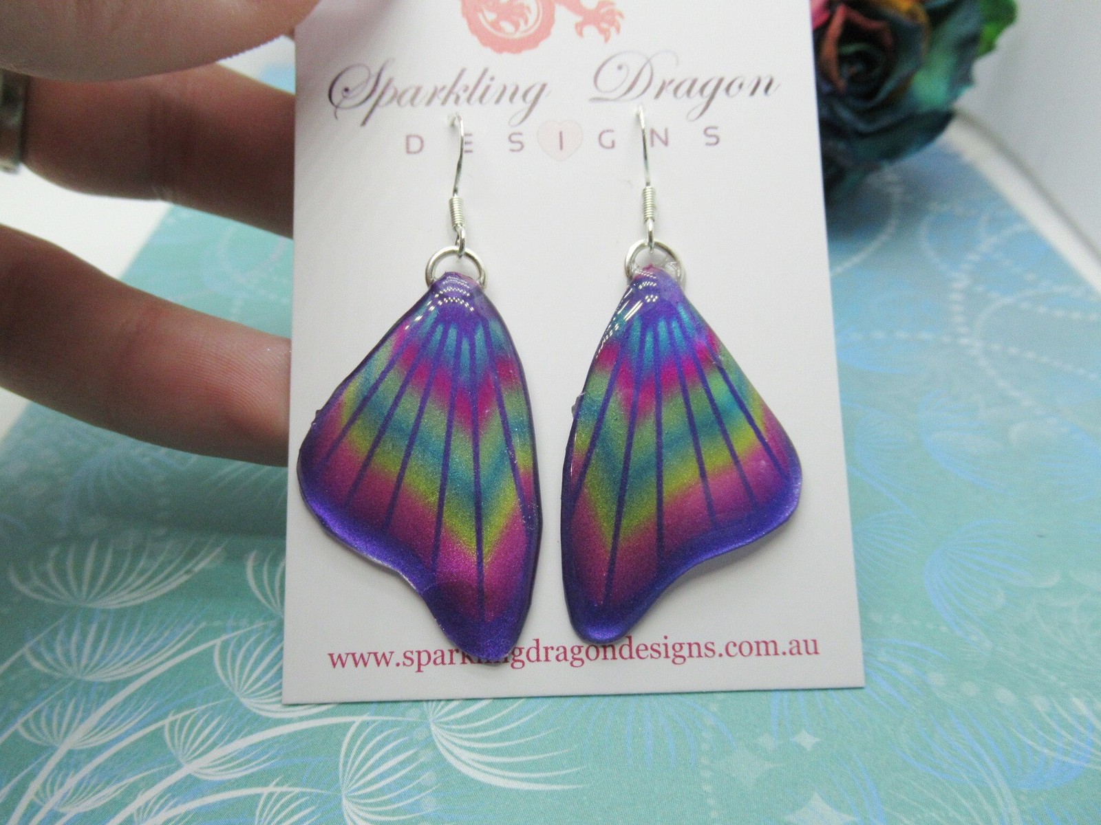 Butterfly Wing Earrings Purple & Rainbow- Fairy Jewellery, Fun Gift for her