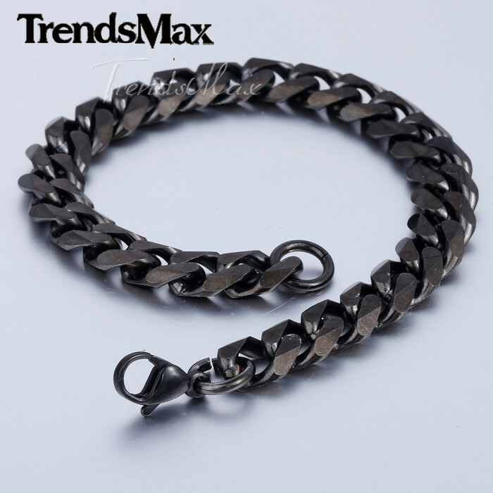 7 Inch Black Tone Stainless Steel Curb Cuban Link Bracelet Women Chain 3MM-11MM
