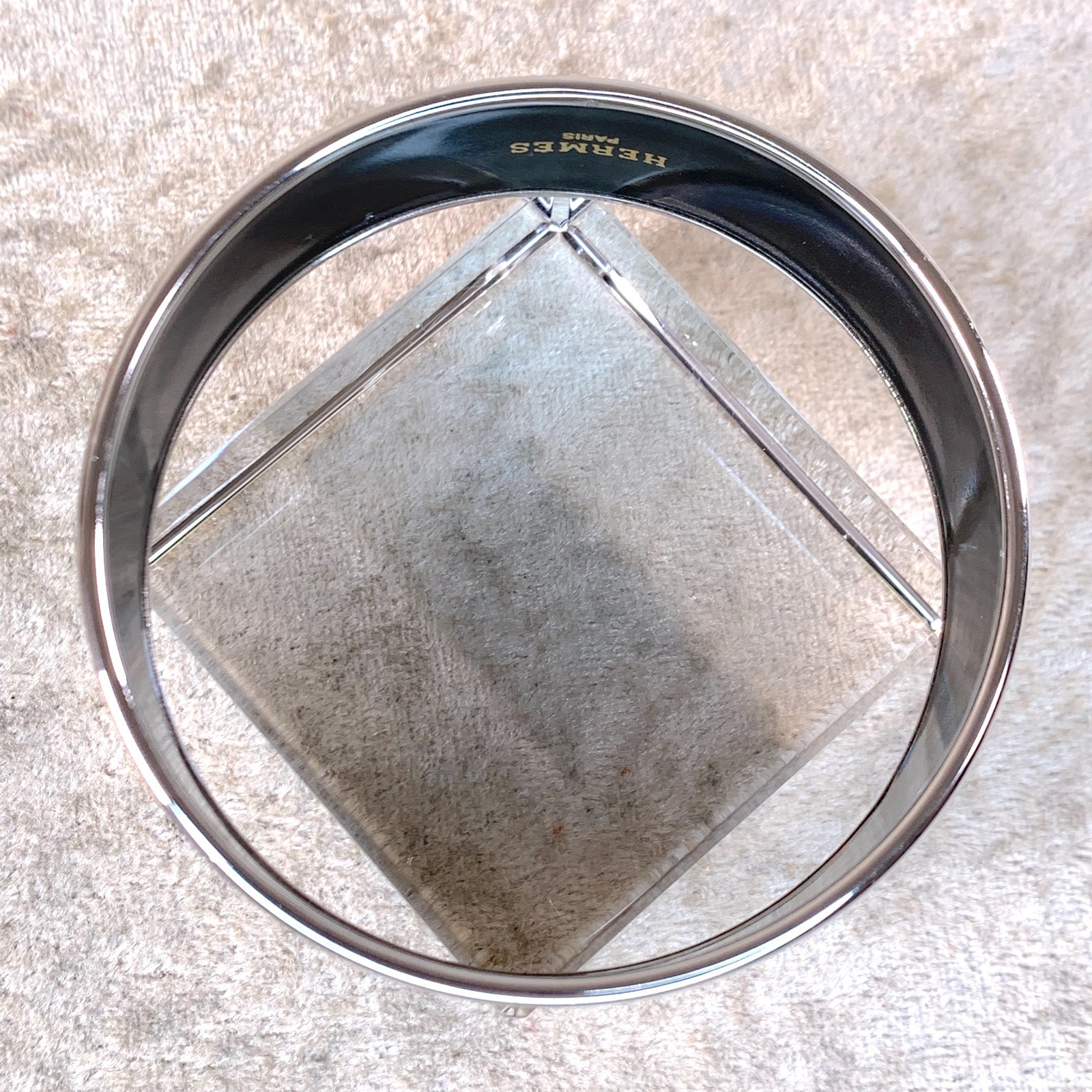 Vintage Hermes Bangle Bracelet Enamel Blue Horse Silver Rim Size 65 with Box