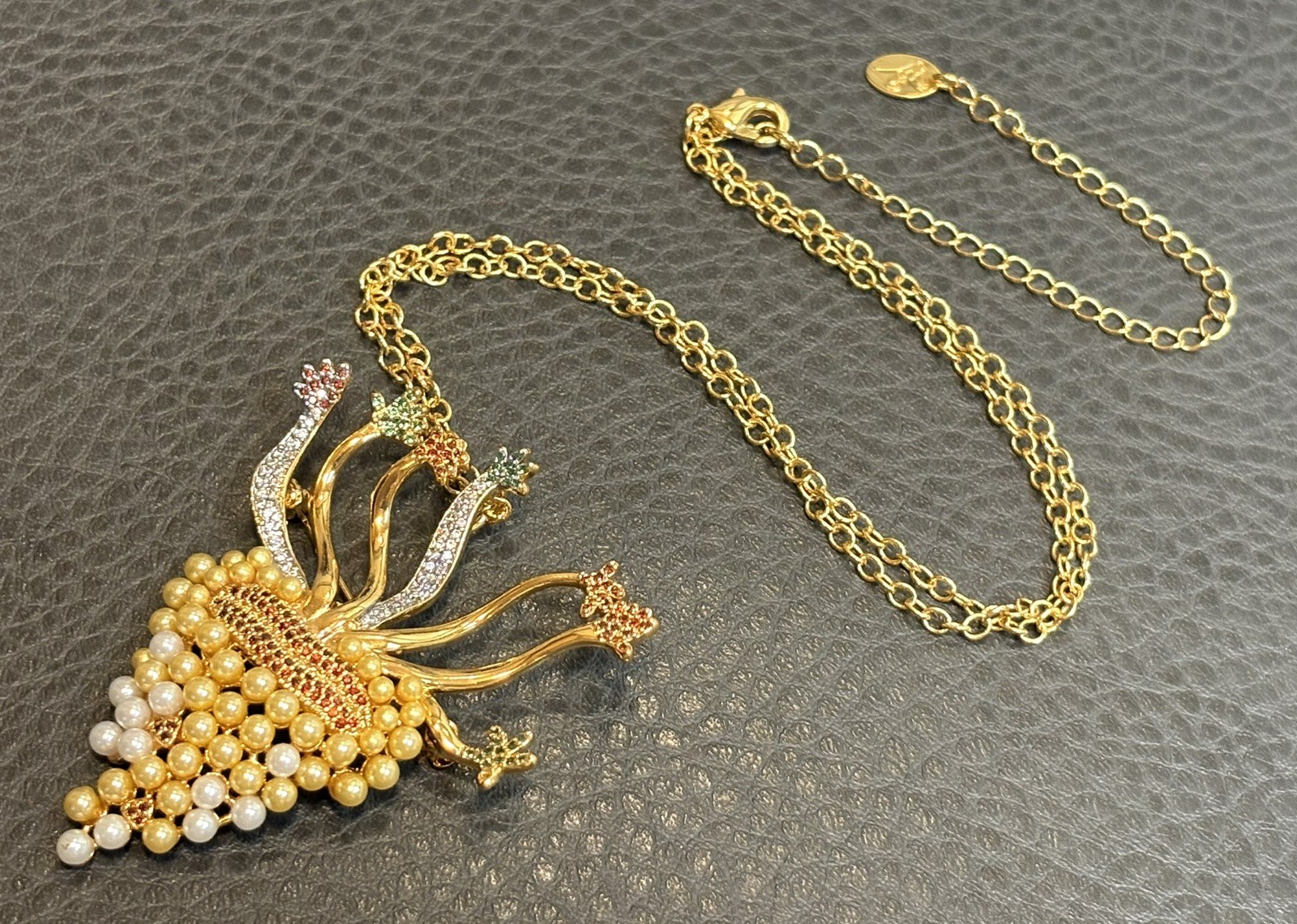 JCB Boisset 22k Gold Plate Swarovski Crystal Pearl Grapes BROOCH Necklace GIFT