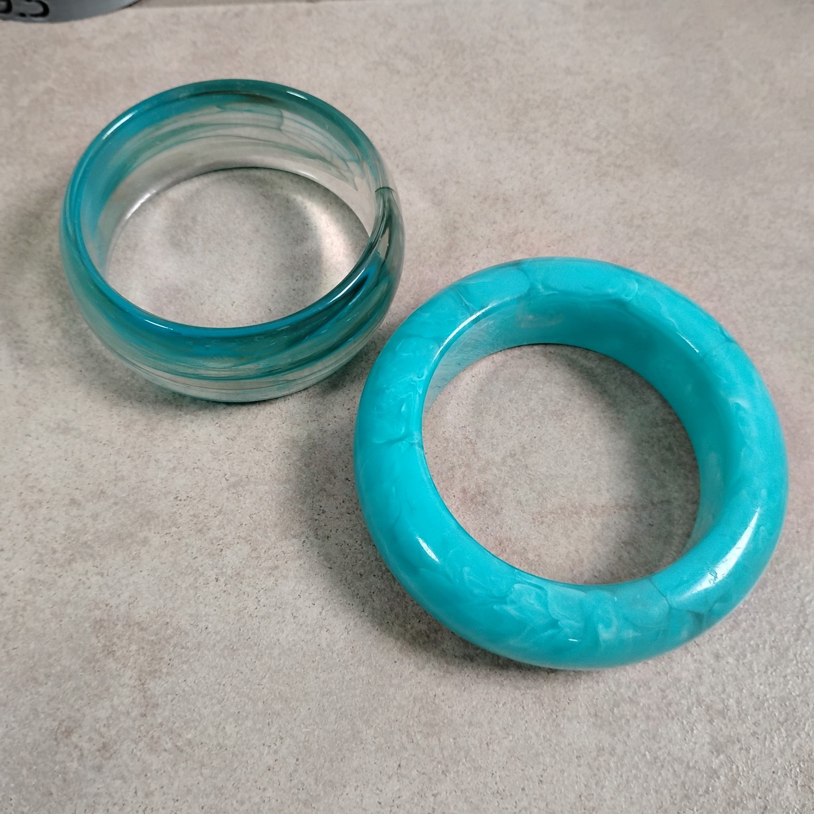 NEw Teal Blue Green Chunky Sz 8 Resin Plastic Bangle Bracelets Translucent Swirl