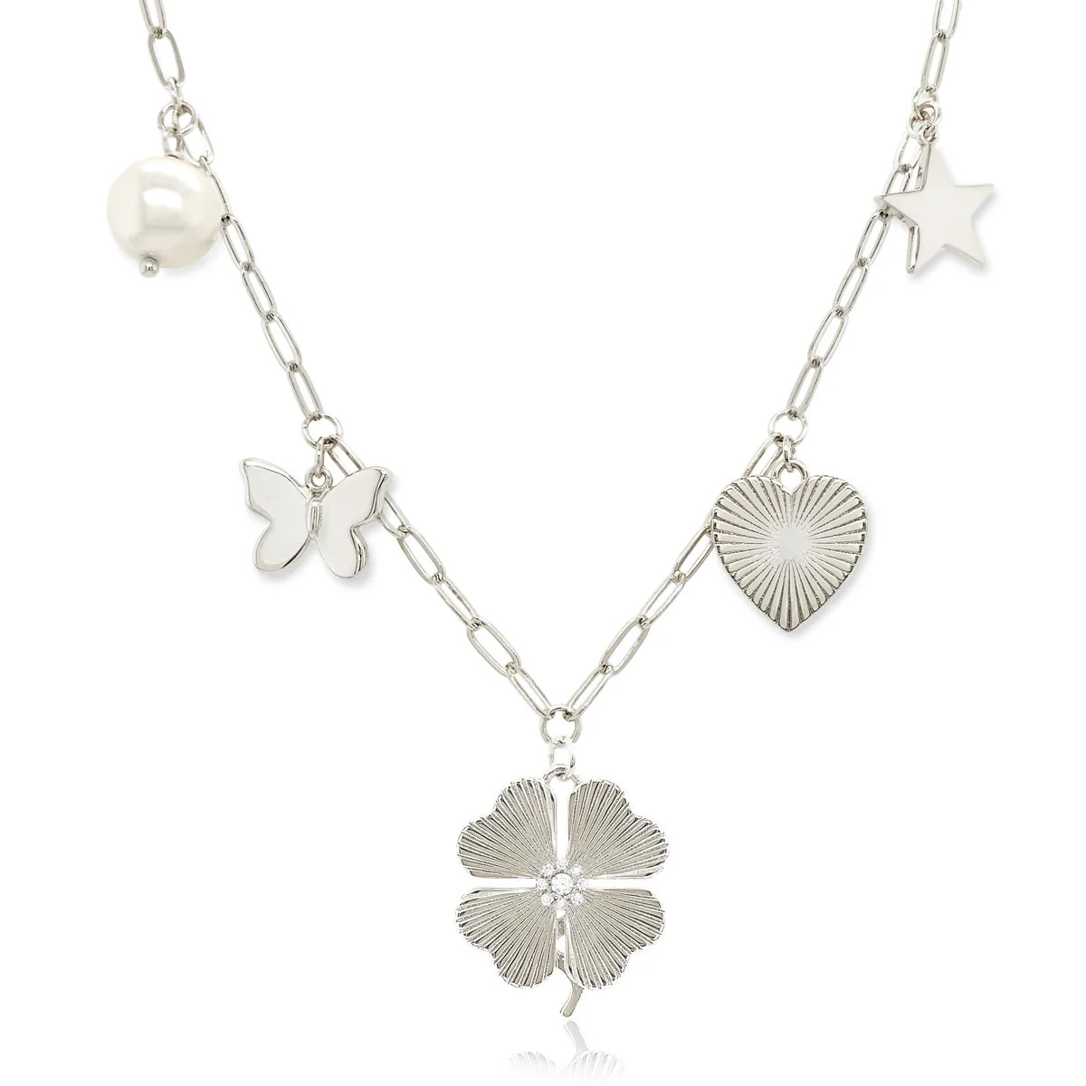 Jennifer Miller 14k white gold plated Clover Charm Necklace New VALENTINEs DAY!