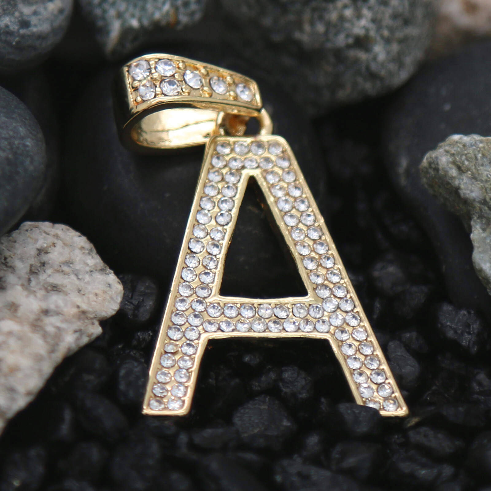 Alphabet Letter Pendant 3mm 24″,27″ & 30″ Cubic-Zirconia Cuban Chain Gold Plated