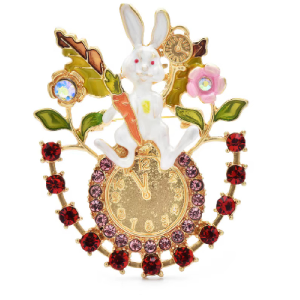 Easter Spring Bunny Brooch Rhinestone Clock Rabbit Animal Pins Gift Jewelry USA