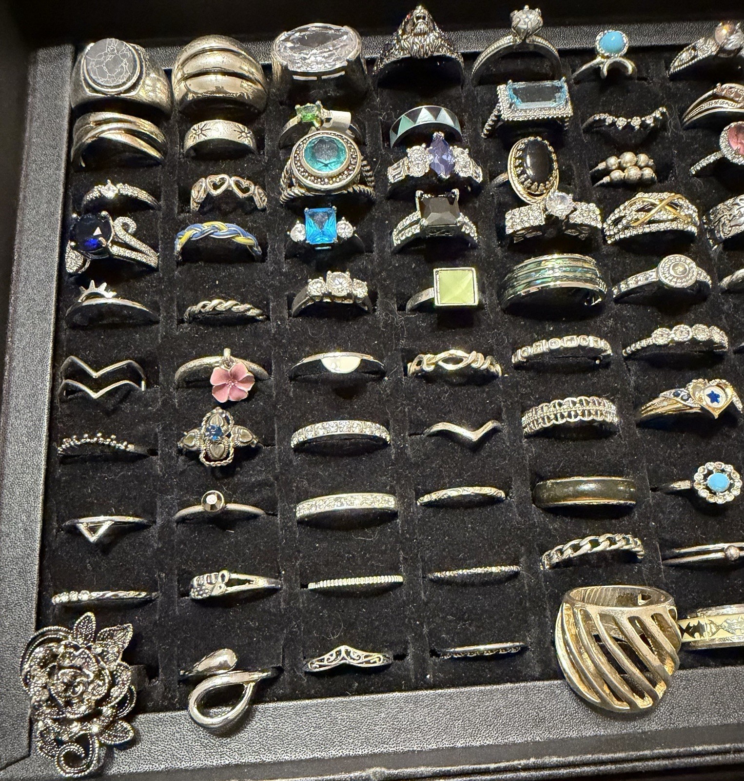 Costume Jewelry Ring Lot Silver Tone Unsigned Variety Sizes Styles 100 Pieces